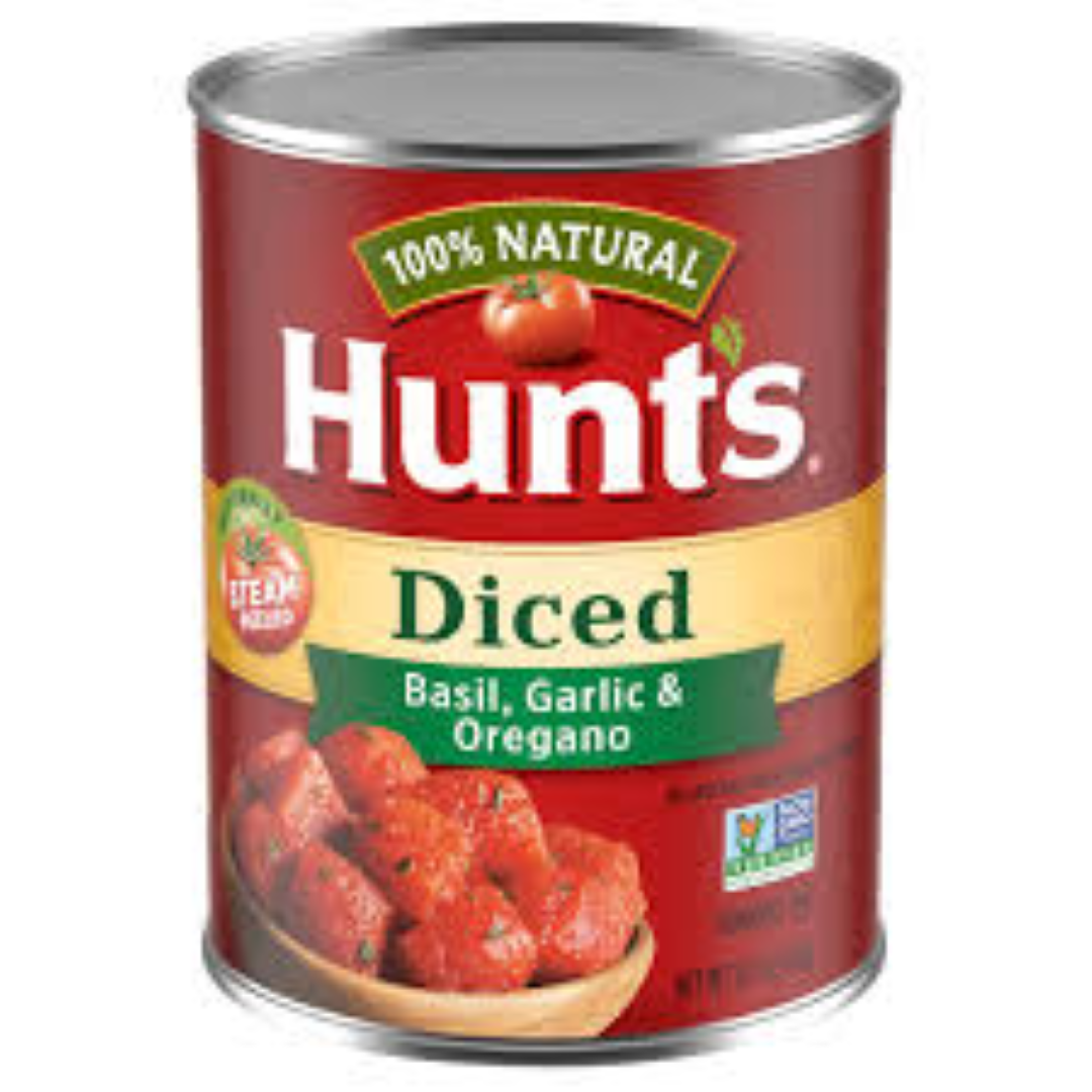 HUNTS TOMATOES DICED BASIL,GARLIC,OREGANO 411G